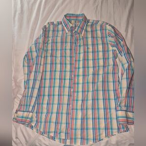 Southern Tide Men's Large Pastel Colored Plaid Long Sleeve Button Up Shirt.